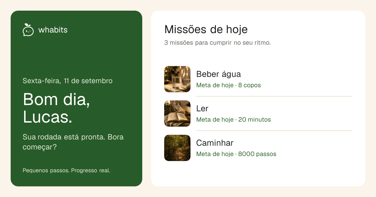 Rodada de Lucas com as missões beber água, ler e caminhar